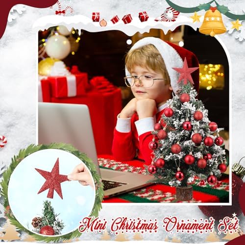 RoundFunny 25 Pcs Mini Christmas Balls Ornaments Set 1.57 Inch Christmas Day Ball Topper Star Tree Hanging Ornaments for Party Decoration(Red)