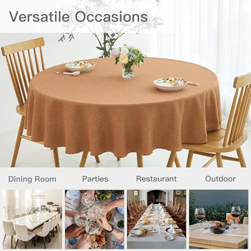maxmill Fall Round Tablecloth Linen Texture Stain Resistant Waterproof Anti-Shrink Spillproof Washable Soft Table Cloth for Dining Room, Farmhouse Harvest Thanksgiving Holiday Party, 70 Inch, Amber - color: Amber, size: 70" (Round)