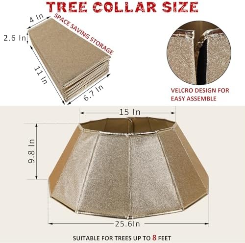Blissun Fabric Christmas Collar, Glittering Tree Ring, Willow Skirt for Tree Decorations (Glitter Gold)