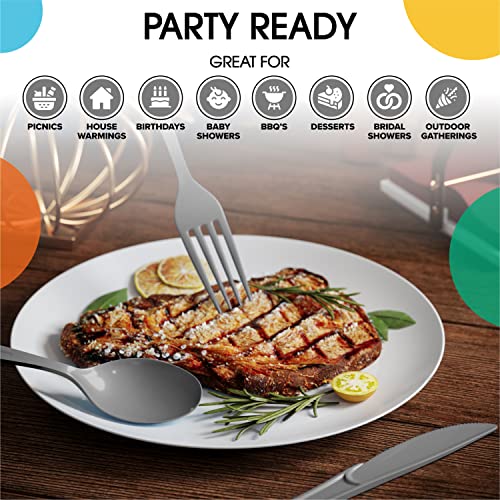 Party Solids 200 Pcs Heavy Duty Plastic Forks - Silver Disposable Flatware, Plastic Silverware - color: Silver