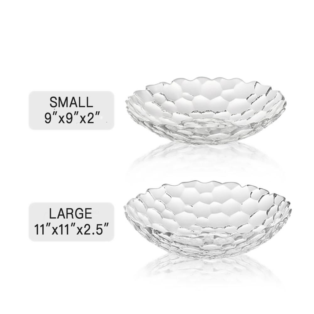 2 Pack Glass Fruit Bowl, Fruit Basket Holder, Crystal Fruit Bowl, Dessert Plate,Decorative Pedestal Bowl,for Table Décor for Home,Office, Wedding Decor, Fruit, Snack, Dessert (Large+Small,Clear)