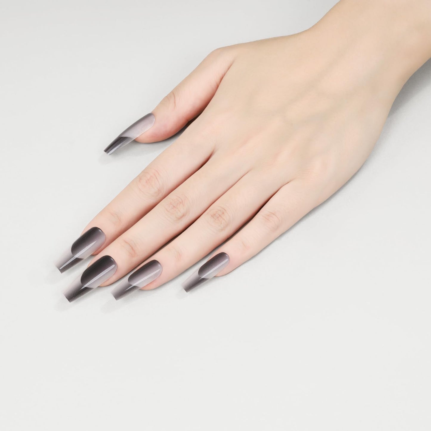 Max’s Press-On Nails 2Tone Collection | 30-Piece Nail Kit including both Glue & Adhesive (Glossy Black)