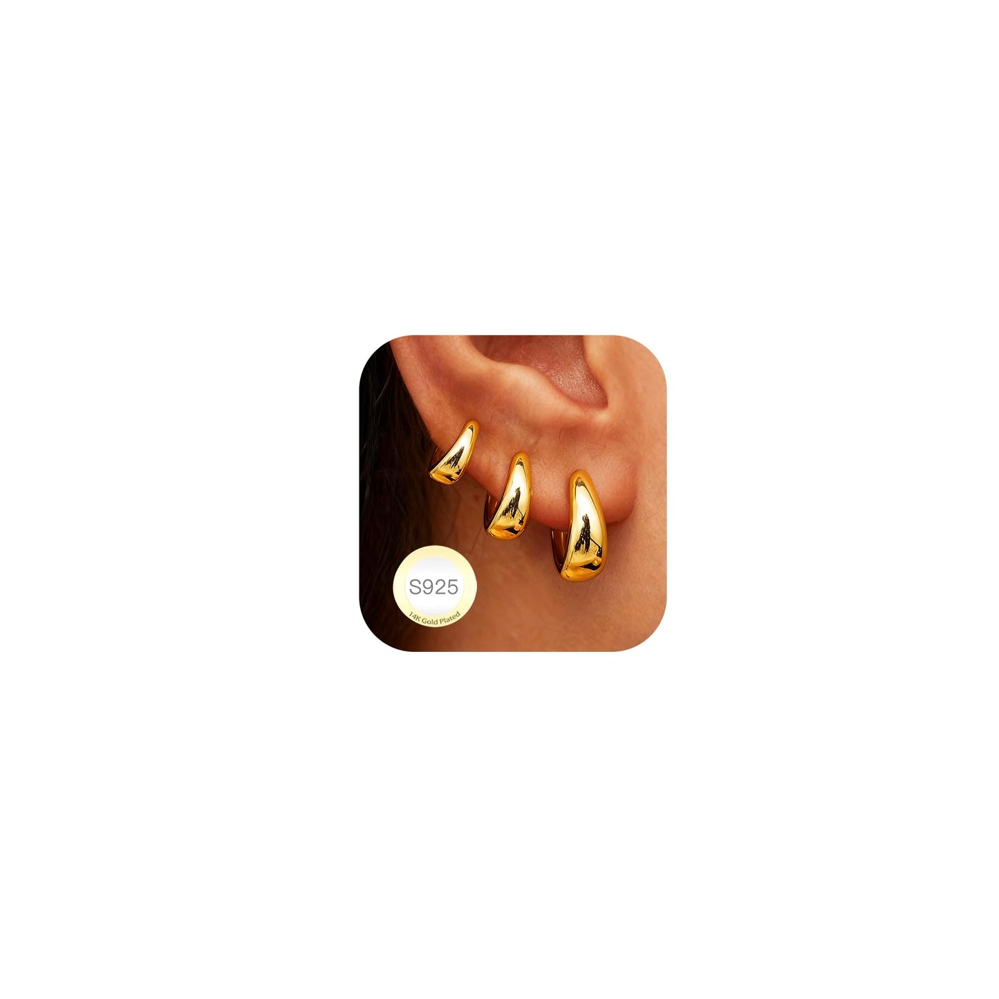 DORANA 3 Pair Small Gold Hoop Earrings Set for Women 925 Sterling Silver Huggie Earrings Non Tarnish Small Cartilage Hoops Stackable Earring Stacks Sets for Multiple Piercing