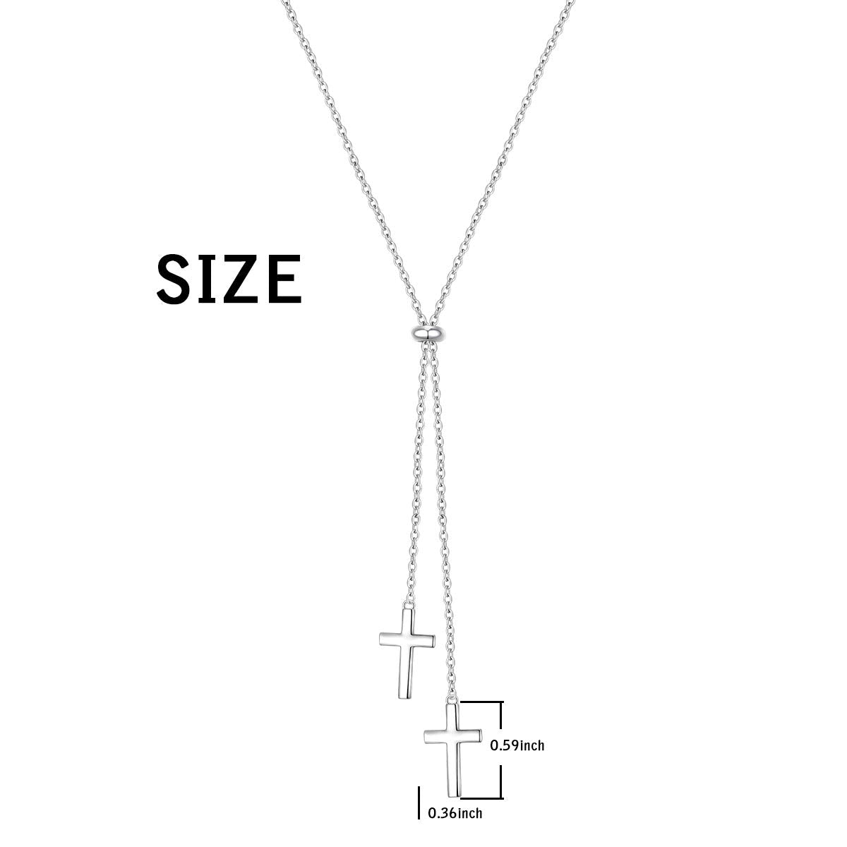 FLYOW Long Chain Dainty Necklace Simple Style 925 Sterling Silver Heart Pendant Adjustable Y Shaped Necklace Jewelry (Cross)