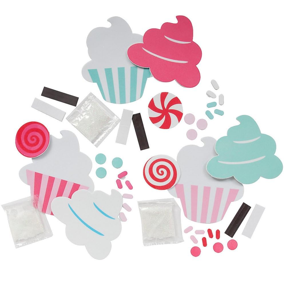 Fun Express Glitter Foam Cupcake Magnet Craft Kit - Creative DIY Craft Project for Kids & Adults - Perfect Decorating Personalizing Cupcake Magnets Parties Seasonal Events Fun Decorations - 12 Pieces