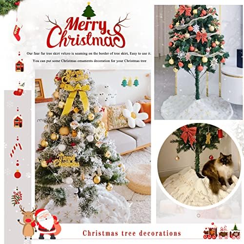 36 Inch Tree Skirt White Faux Fur Tree Skirt Christmas Plush Skirt New Year Xmas Holiday Decoration Christmas Ornament Gold