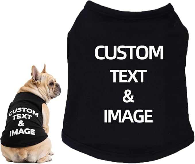 Custom Dog Shirt,Personalized Pet Apparel with Name Text Photo Image,Lightweight Breathable Puppy Kitten Cotton Vest for Small Medium Large Dogs Cats,Puppy Gift (Black, Small)