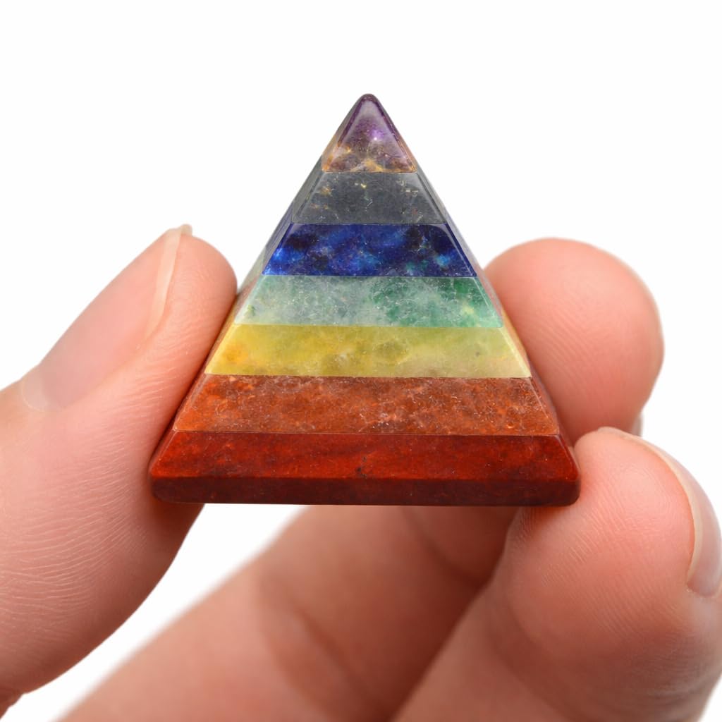 Amazing Gemstone Chakra Pyramid Crystal Healing Stones - 1" Great Pyramid Figurine of Natural Stone Pyramid for Meditation, Reiki, Chakra Balancing and Crystal Pyramids Grid