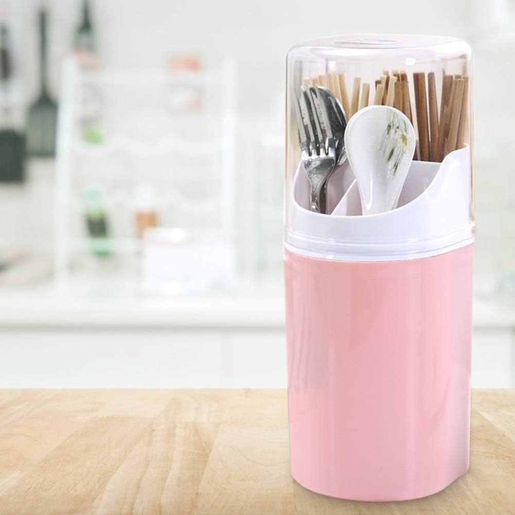 Utensil Drying Caddy, Kitchen Utensil Holder, Chopsticks Holder Drying Rack with Cover 4 Slots Cutlery Storage Organizer for Forks Spoons Cutlery Caddy Bin(Pink)