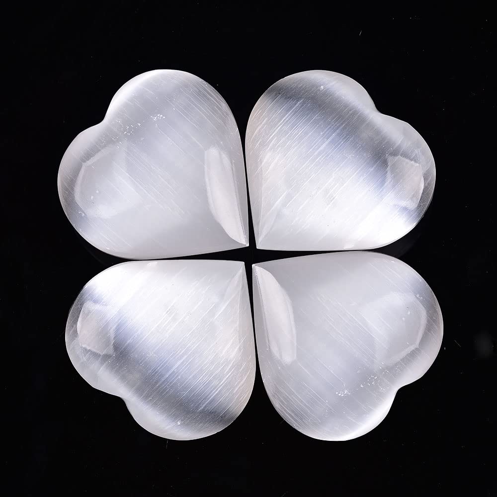 JIC Gem Selenite Heart 2 Inch(60mm) Love Palm Worry Stone Crystals and Healing Stones with Free Display Holder and Gift Box Home Decoration
