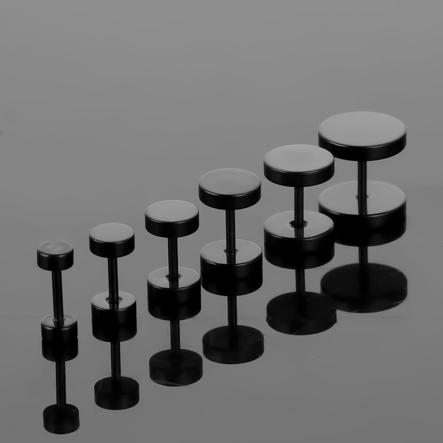 6 Pairs Black Stud for Men Women Fake Gauges Dot Earrings 4-10mm Round Ear Studs