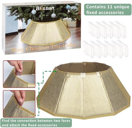 Blissun Fabric Christmas Tree Collar, Shiny Christmas Tree Ring, Willow Christmas Tree Skirt for Christmas Decorations (Shiny Gold)
