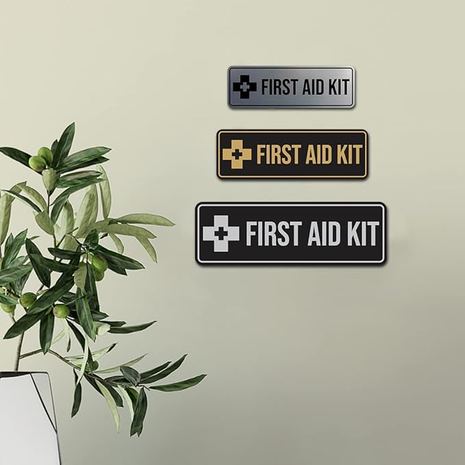 Standard First Aid Kit Sign (Black) - Medium (2 Pack)