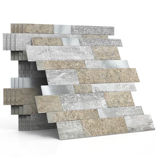 MOFIT Backsplash Tile for Kitchen Peel and Stick Stone Matte Finish,Bathroom Tiles Stickers 3D Wall Panel Linear Mosaic Marble Backsplash Waterproof(5sheets,Castle Brown) - color: Castle Brown, size: 5sheets