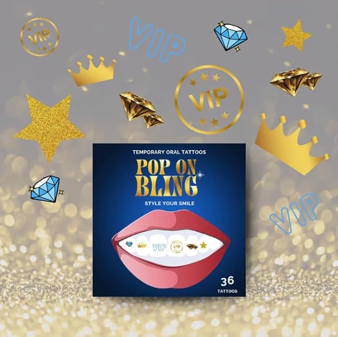 Halloween Tooth Bling Tattoo – Temporary Tooth Gem Kit for Teeth – Safe for Teens & Adults, Removable Fun Fake Tooth Tattoo Stickers for Halloween Costume, Party & Cosplay (VIP)