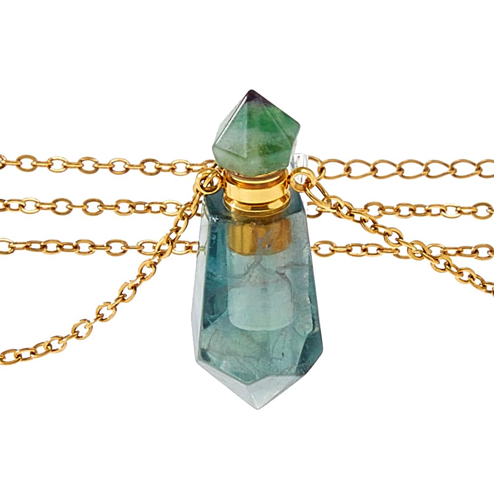 SUPERFINDINGS Essential Oil Diffuser Necklace Aromatherapy Diffuser Necklace Natural Fluorite Stone Perfume Bottle Pendant Hexagonal Pointed Perfume Bottle for Men Women Daily Focus Yoga Gifts