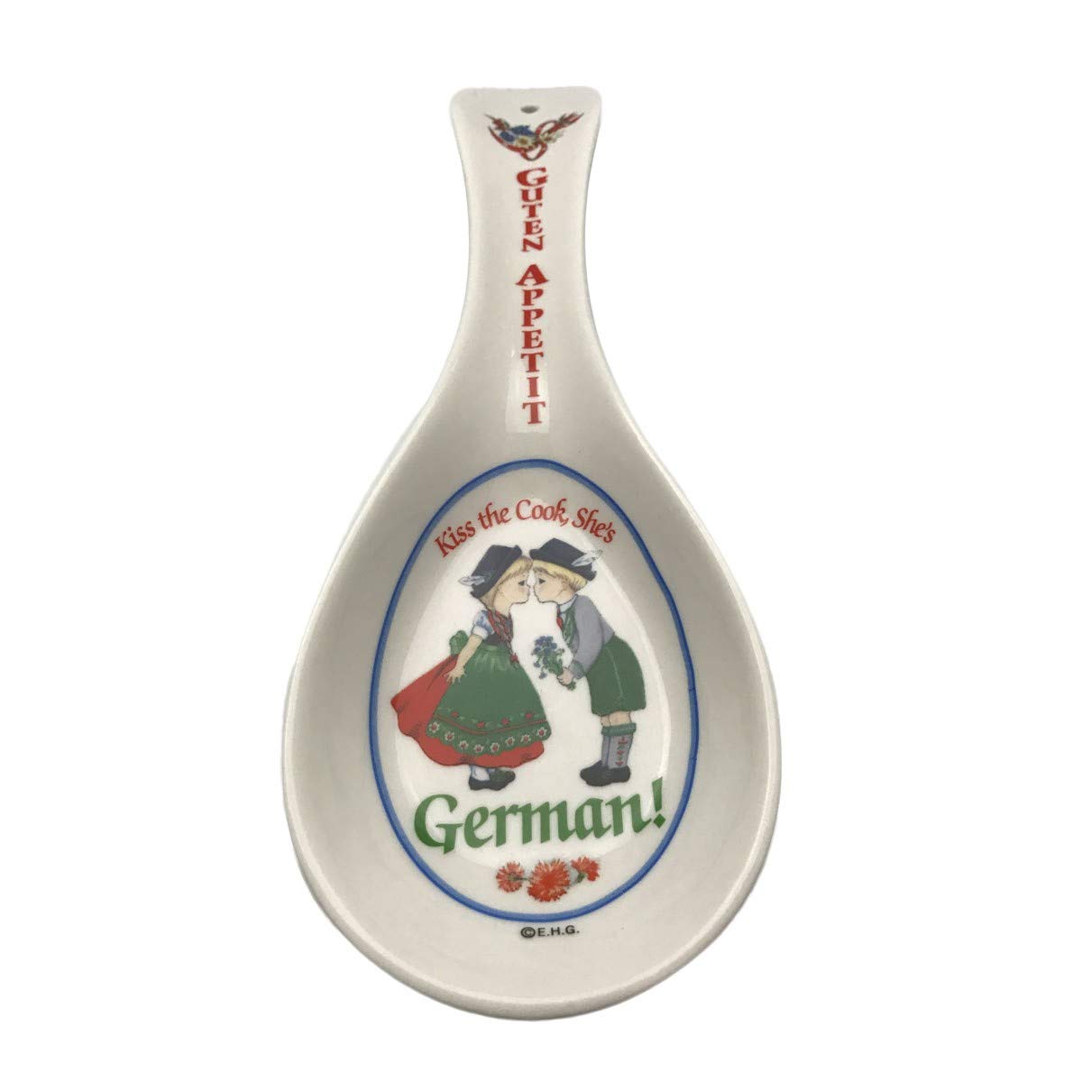 Decorative Ceramic Kitchen Spoon Rest by E.H.G | German "Guten Appetit"