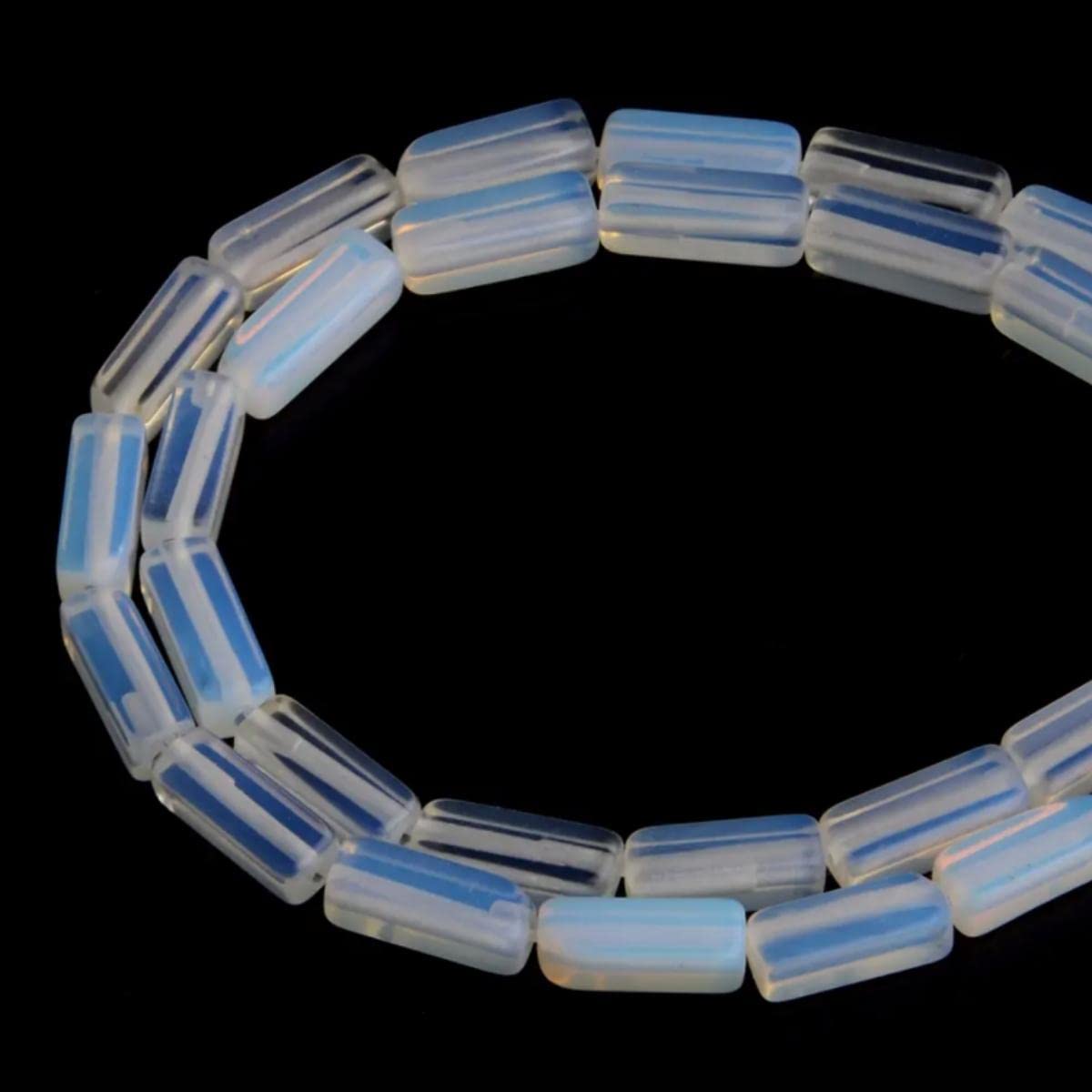 4x13mm Natural Stone Opal Rectangular Column Tube Cylinder Spacer Loose Beads Gemstone for DIY Bracelets Necklace Jewelry Making Strand 15 Inch (28-30pcs)