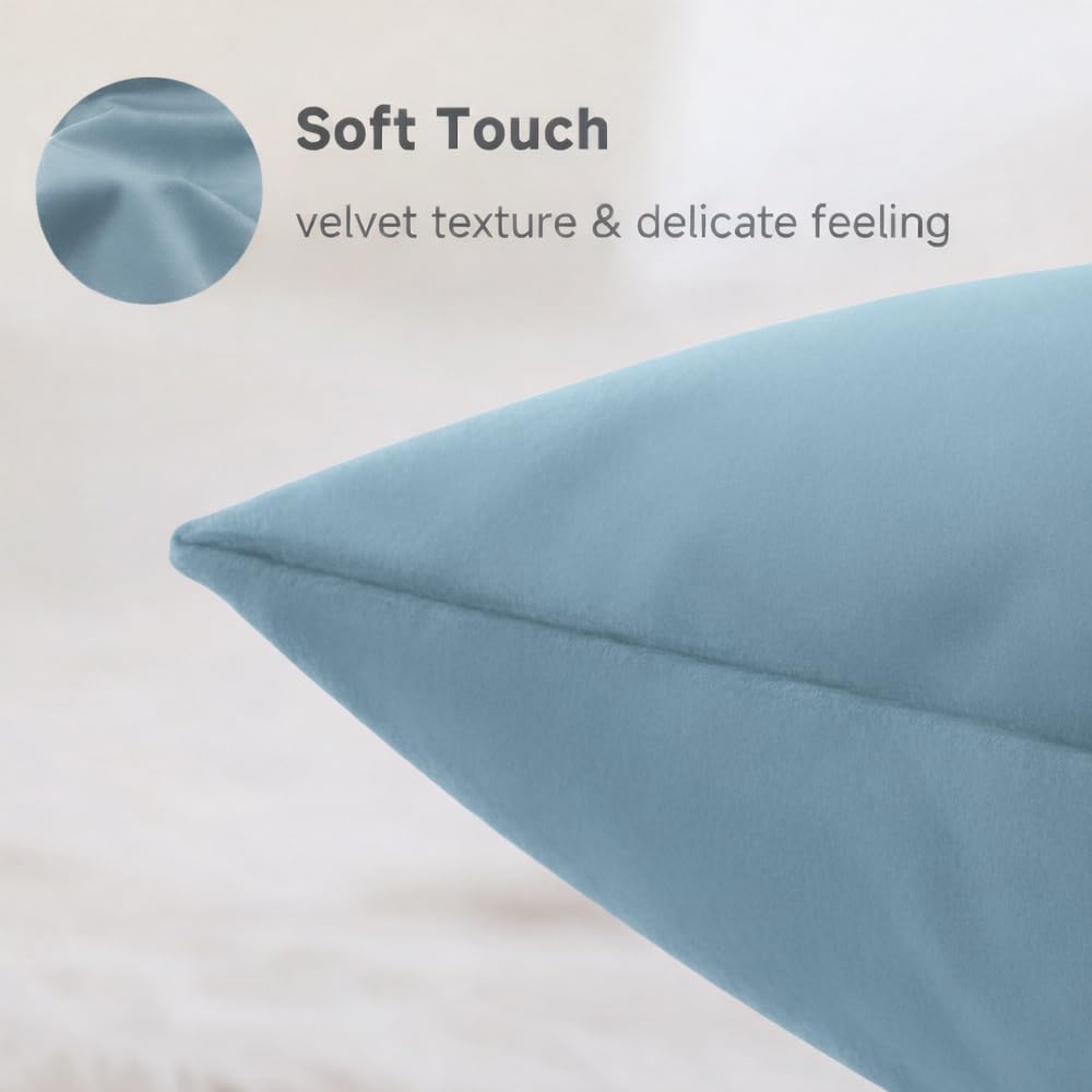 QUORGVES Light Blue Velvet Pillow Covers 24x24 Inch Set of 2, Soft Solid Decorative Square Throw Pillow Covers, Decor Cushion Covers for Bed Sofa Couch Bedroom Living Room - Coastal Sky Baby Blue