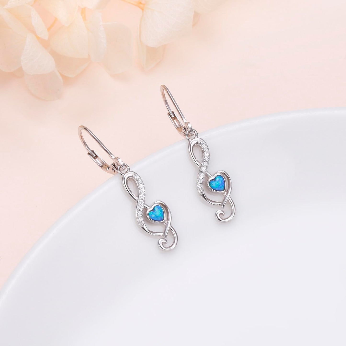 SHAOAN Music Note Opal Dangle Drop Earrings 925 Sterling Silver Leverback Earring Jewelry Gifts for Women Music Lover