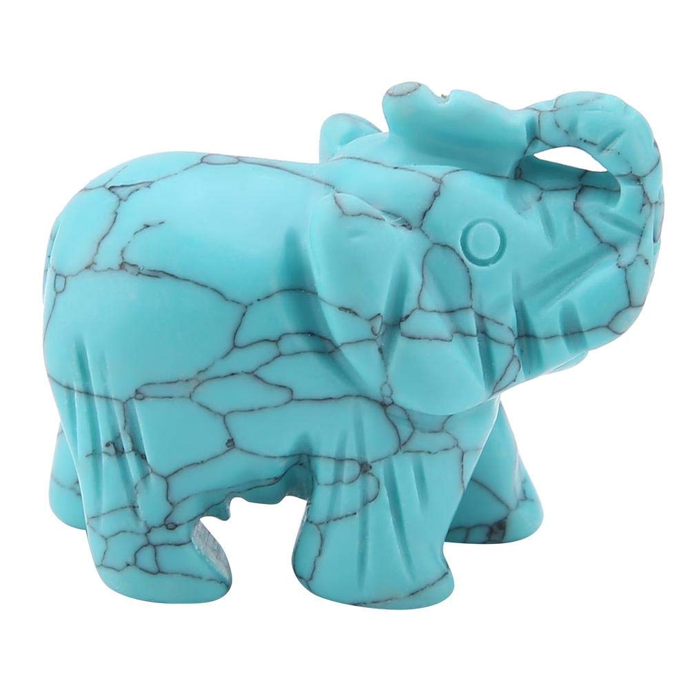 Walfront 1.5inch Elephant Decor, Stone Carved Elephant Sculpture Elephant Crystal Figurine Home Decoration Furnishing Article(Turquoise)