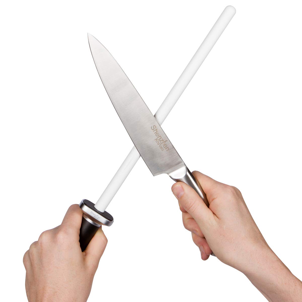 Shenzhen Knives White Ceramic Knife Sharpener Honing Rod: Best Professional Knife Sharpening Tool.12 Inch Honing Stick, Ceramic Honing Rod for Chef's Knife and Kitchen Knife