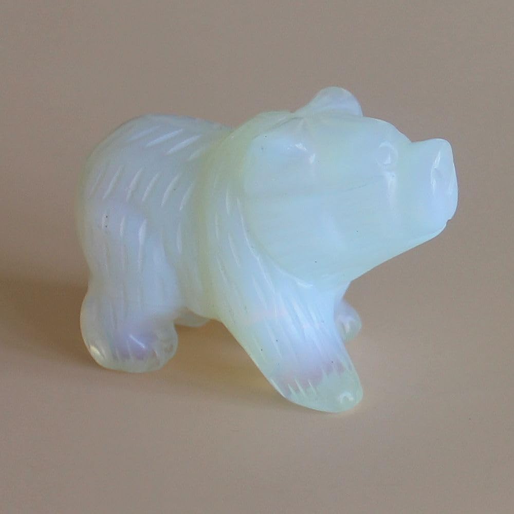 HLbshi Hand Carved Gemstone Crystal Bear Figurine Animal Statue Carving Office Home Decor Collections 2'' (White opalite)