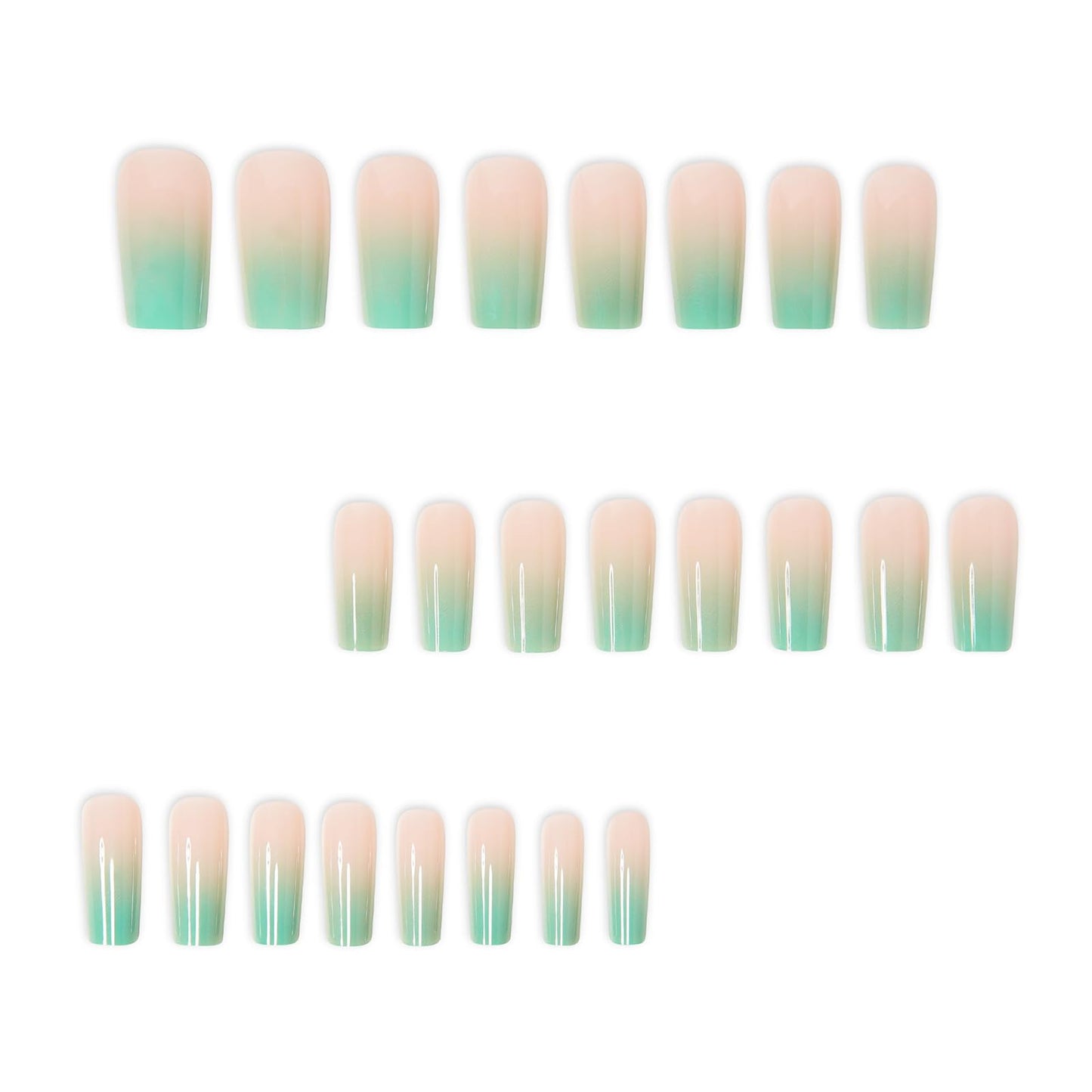 MISUD Press on Nails - Long Square Fake Nails with Summer Green, Acrylic Ombre Gradient Design 24 pcs