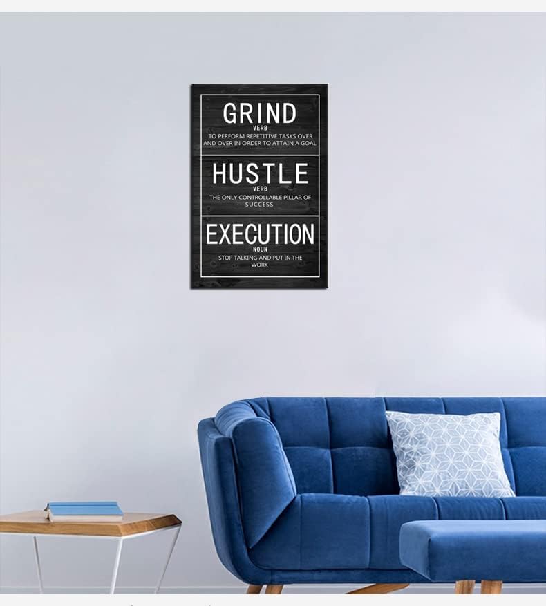 Grind Verb Hustle Verb Execution Noun Motivational Canvas Painting Wall Art Inspirational Poster Prints Artwork Pictures for Home Decor Office Framed Ready to Hang [12''W x 18''H]