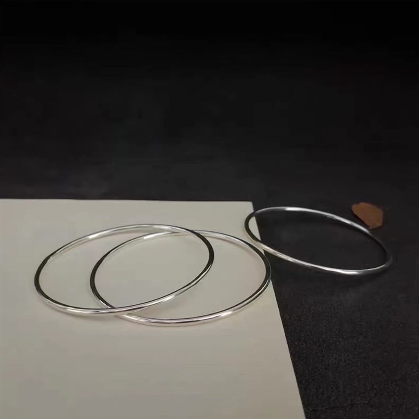 Kainier 3mm Bangle Bracelet Stainless Steel Glossy Stackable Thin Round Bangle Bracelet for Women Solid Plain Polished Bracelet Best Gifts for Love (3pcs Steel, 65)