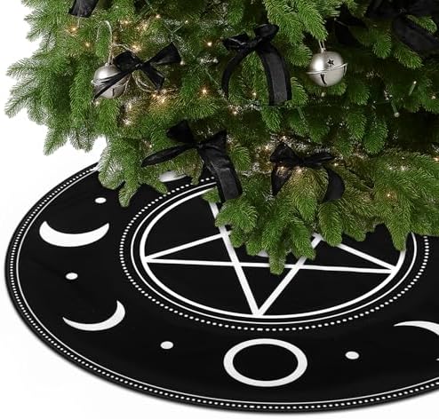Arrowbash 36 Inch Gothic Christmas Tree Skirt Black White Pentagram Spooky