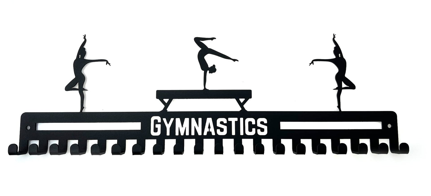 Gymnastics Medal Hanger Display, Ribbon Holder Rack, Metal Wall Mount Medal Holder Floating Shelves, 20 Easy Hang Hooks, Ribbon Display Wall Decor, Great Gift for Gymnasts, Cheerleaders (Black)