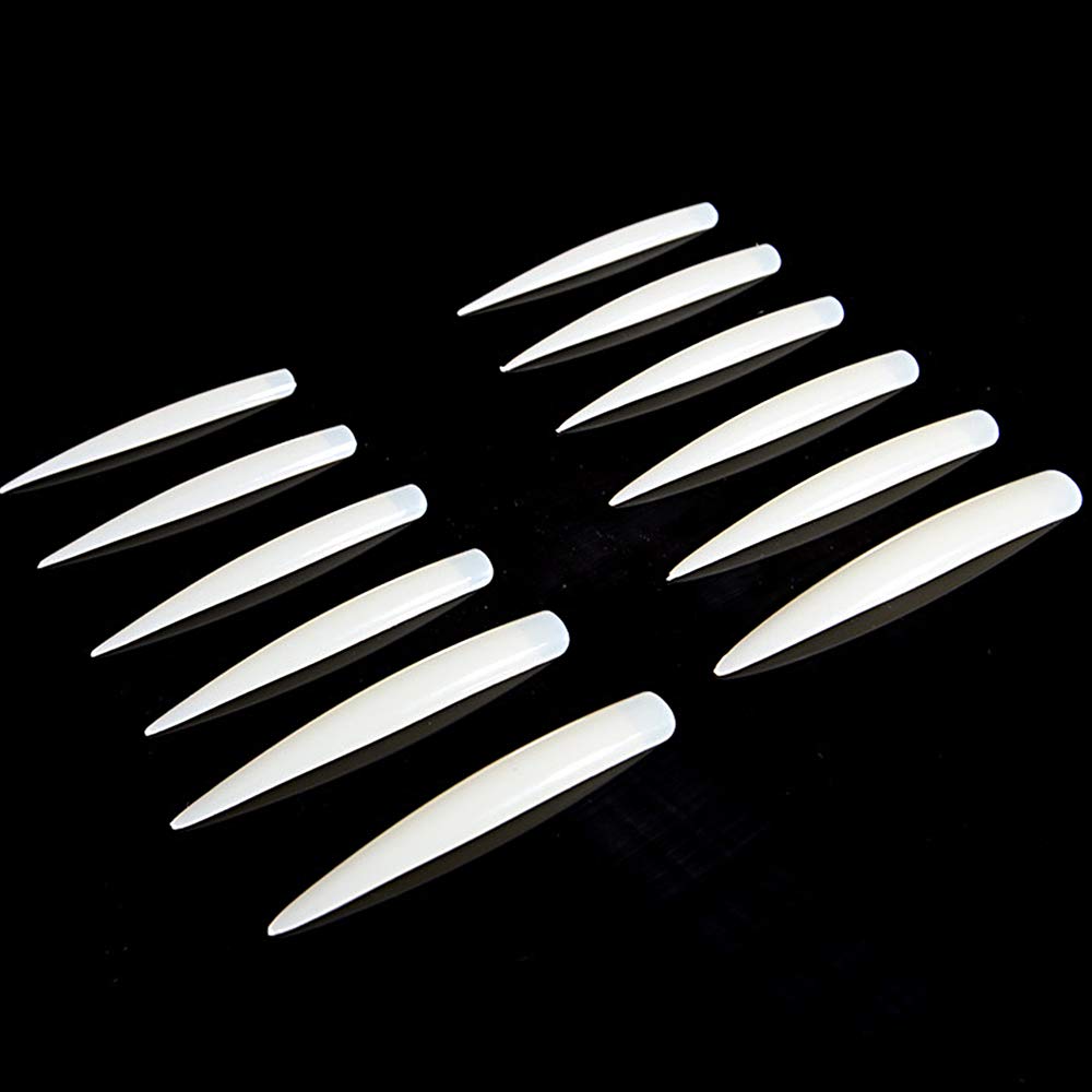 120 Pcs Stiletto Nail Tips Extra Long Sharp False Nail Art Tips Acrylic Fake Nail Tools Kit for Cosplay Bride (Natural)