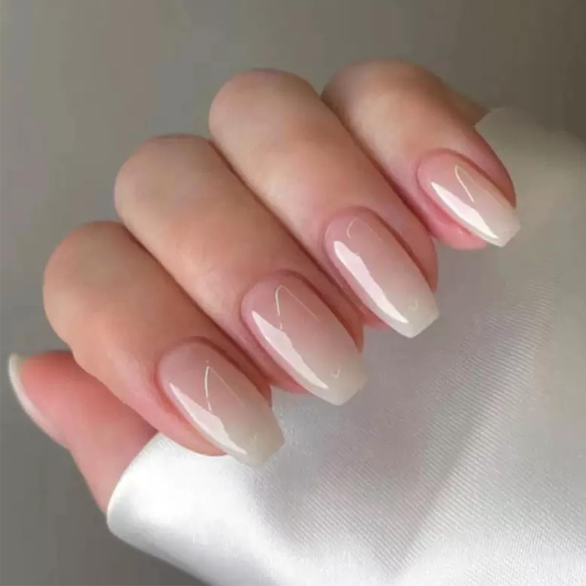 6 Packs (144 Pcs) Press on Nails Medium Square Fake Nails Chrome False Nails with Designs Hot Pink Siliver Glue on Nails Full Cover Solid Color Glossy Acrylic Stick on Nail for Women Manicure