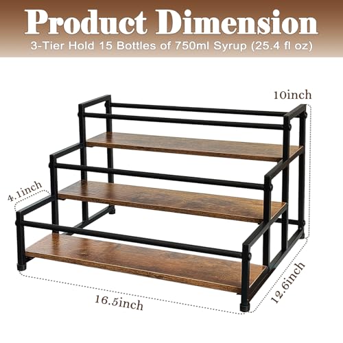 Klxuyuo 3-Tier Coffee Syrup Rack for 15 Bottles (750ml) –Sturdy Coffee Syrup Organizer for Bar, Kitchen, Café, Office - size: Large 3 tier