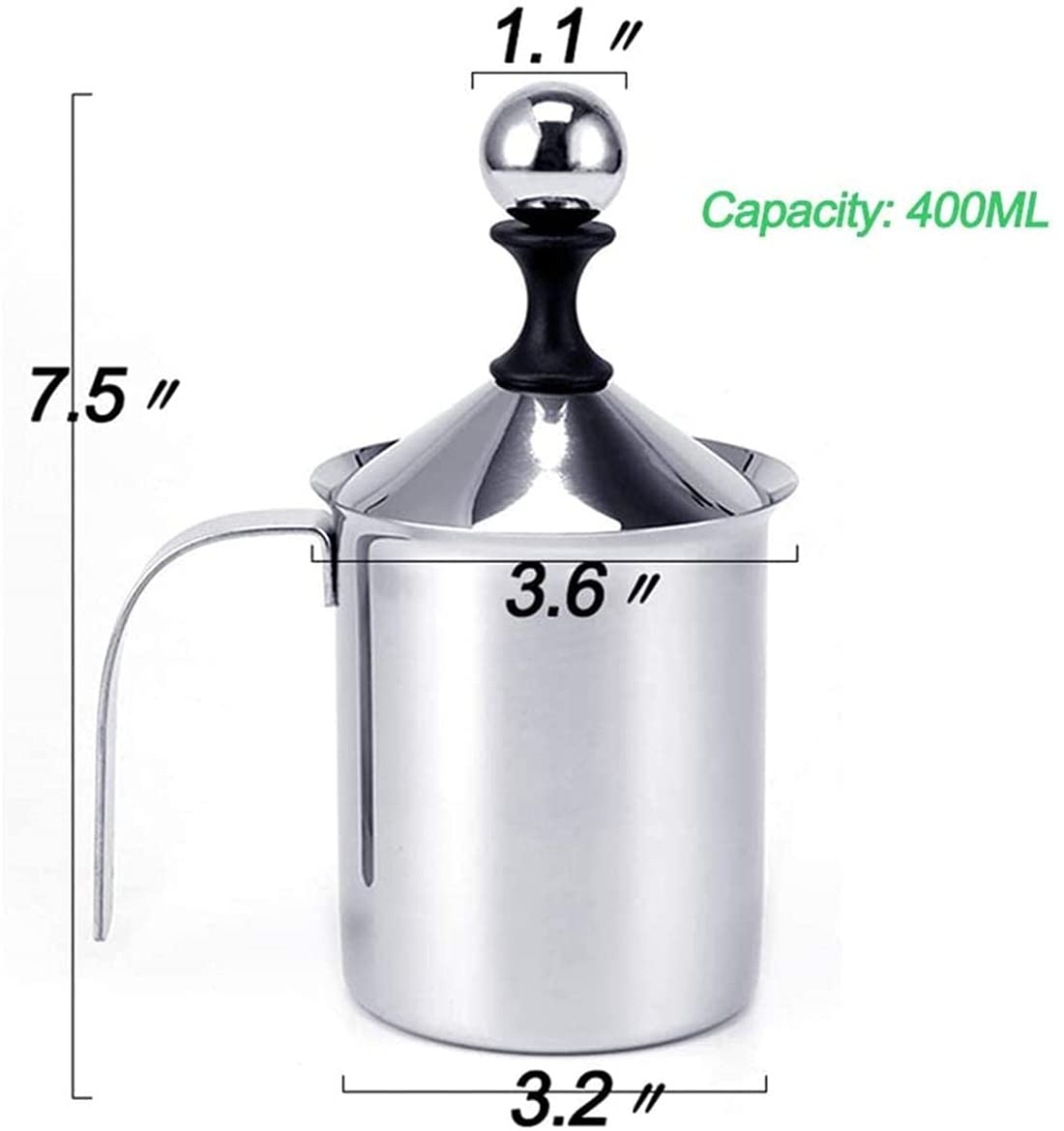 Sindh Stainless Steel Manual Milk Frother, Hand Pump Milk Foamer with Filter Screen for Cappuccino Coffee Latte Hot Chocolate, 14-Ounce Capacity (400ml)