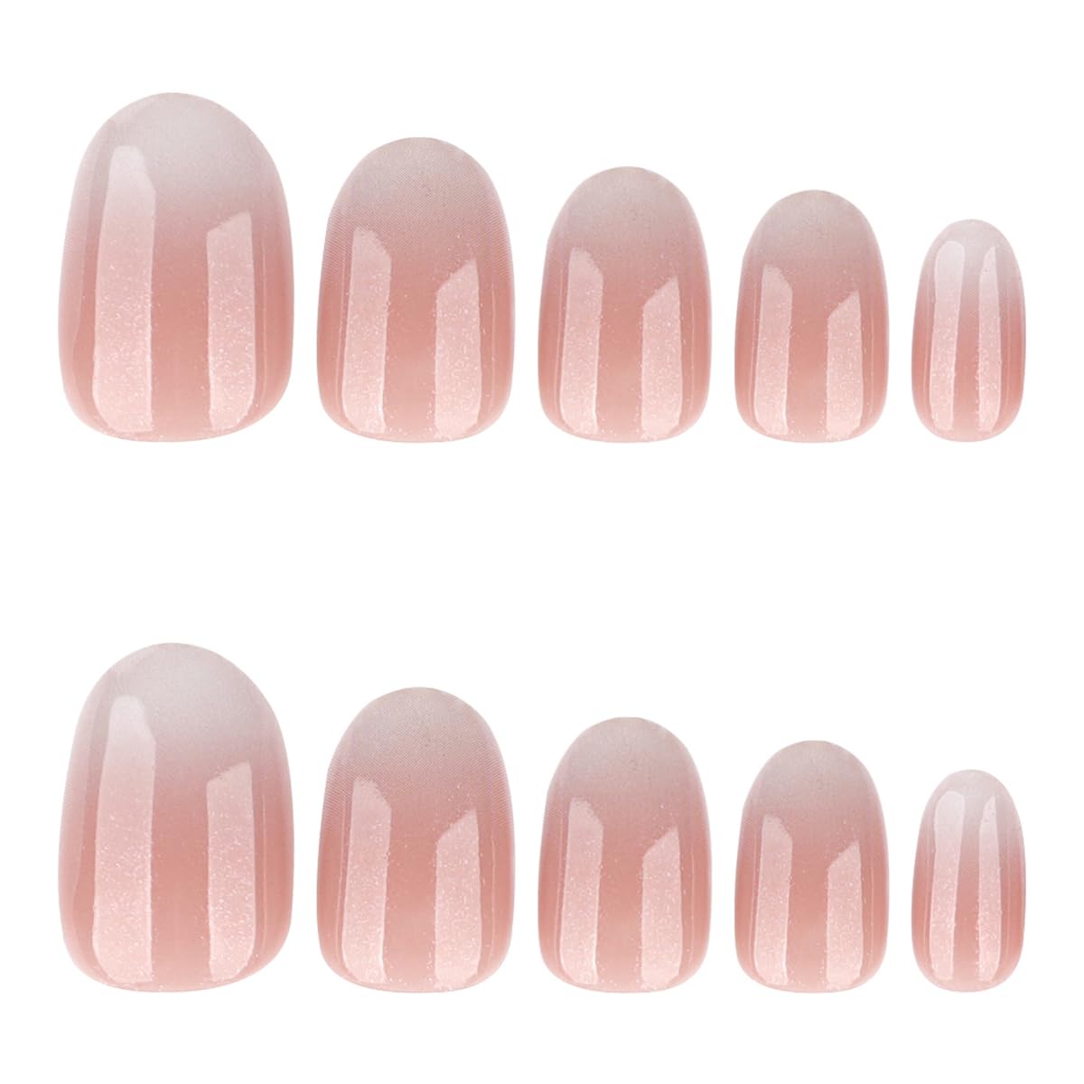 French Ombre Press on Nails Short Oval Fake Nails Neutral Nails Press ons with Design Reusable Artificial Nail Full Cover Stick on Nails for Women Manicure 24Pcs