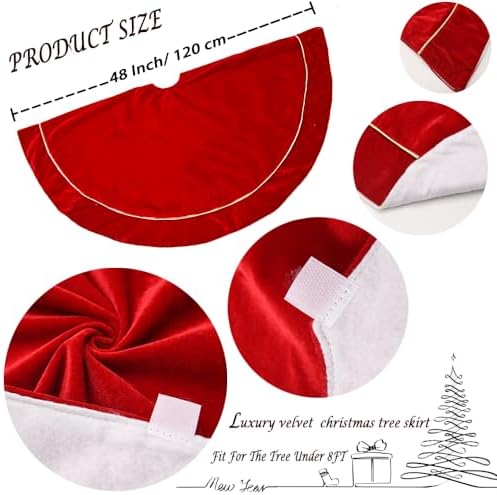 Christmas Velvet Tree Skirt, 48 inches Large Fur Plush Tree Skirts, Xmas Tree Skirt for Holiday Ornaments Party Rustic Vintage Christmas Tree Decorations (Red)