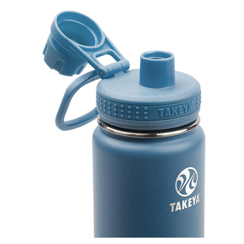 Takeya Actives Stainless Steel Water Bottle, Insulated Spout Lid, Keeps Drinks Cold 24 Hrs, Leakproof, Durable, Dishwasher Safe, Ideal for Gym, Travel, Fits Most Cup Holders, 18 oz/Midnight Blue