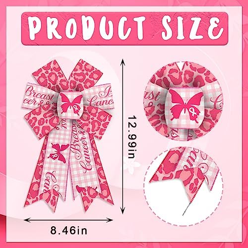 Estivaux 2 Pieces Breast Cancer Awareness Bows for Wreath, Breast Cancer Awareness Cheer Wreath Bows Pink Leopard Burlap Bow Holiday Farmhouse Craft Bows for Front Door Home Tree Top Garden Supplies