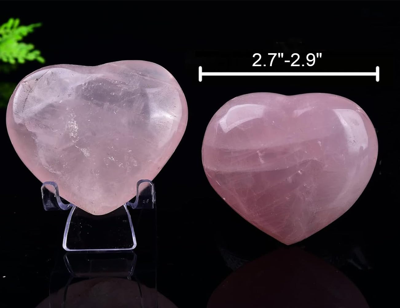 JIC Gem Heart Shaped Rose Quartz Crystal Healing Stone Large Pocket Palm Worry Stone with Display Stand Chakra Reiki Balancing 2.7"-2.9"