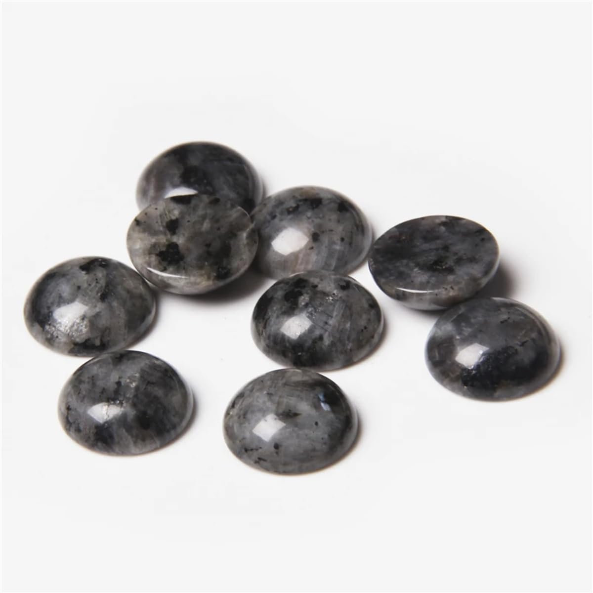 20pcs 16mm Natural Stone No Hole Black Labradorite Semicircle Smooth Cabochons Beads Healing Chakra Crystal Stone Bead for Jewelry Making Rings Earrings Necklace Bracelet DIY Crafts