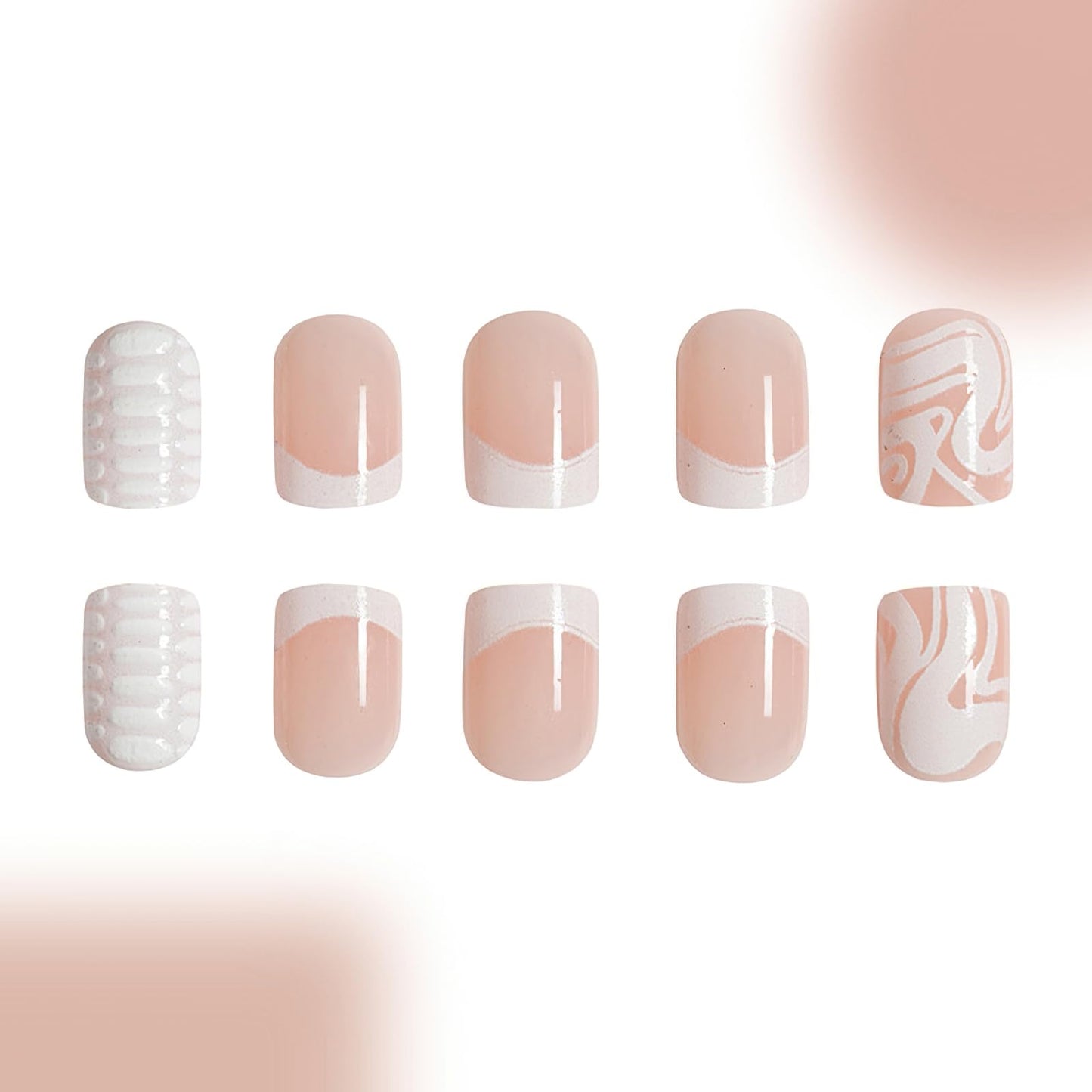 MKWNTG French Tip Press On Nails - Square, Short, Glossy, Full Cover, White Striped Design, Reusable Artificial Acrylic Nails for Women & Girls (24Pcs)