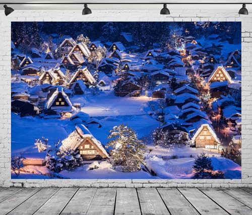 20x10ft Fabric Christmas Backdrop Winter Rustic Village Night View Scenery Photography Background Kids Adults Christmas New Year Party Decoration Photo Studio Props - size: 20x10FT