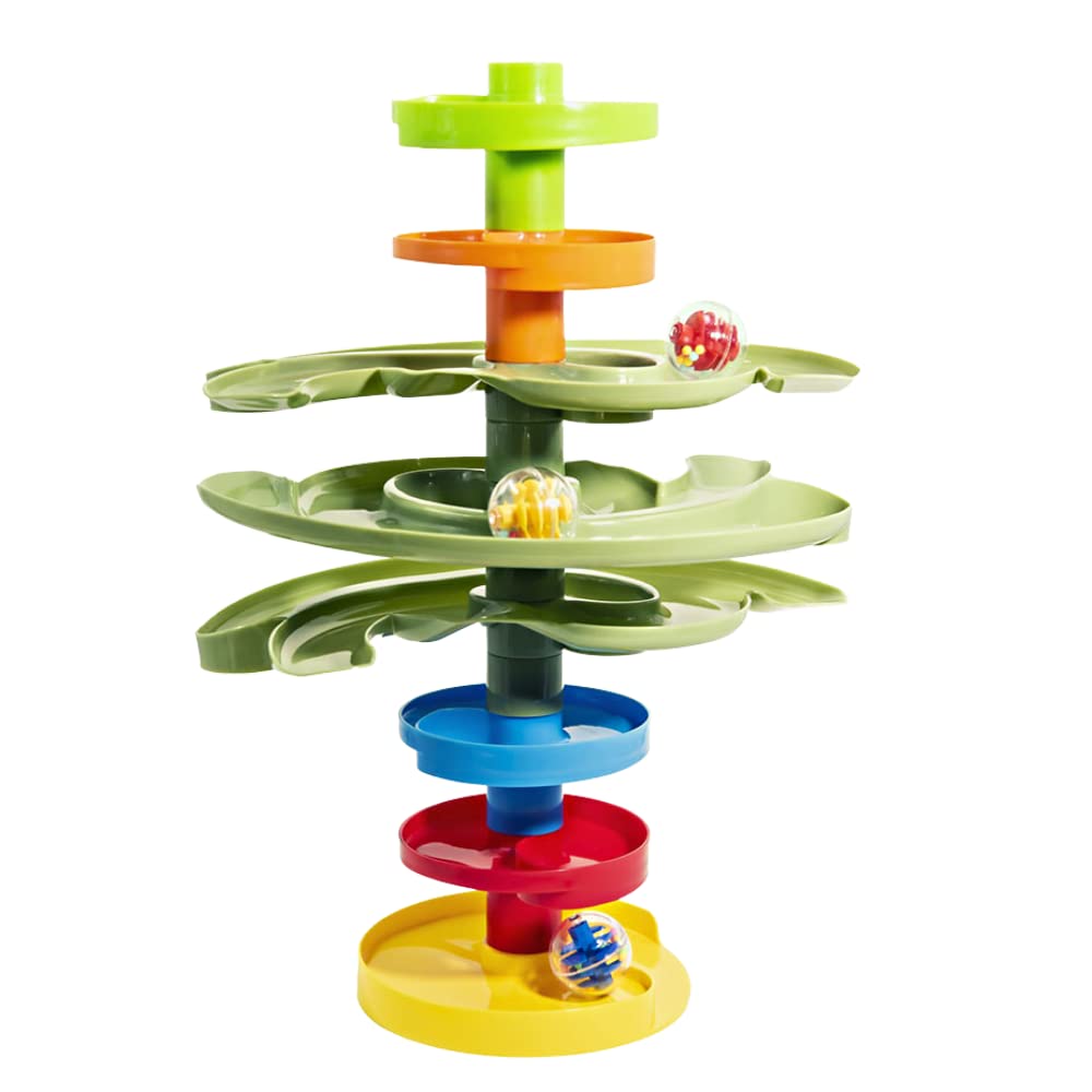 WEofferwhatYOUwant 2-Way Ball Drop – Montessori STEM Ball Tower Toy for Toddlers 9M+ | Dual Ramp Design, Expandable Green Tracks, Large Rattle Balls, Easy Assembly, BPA-Free Safe Plastic