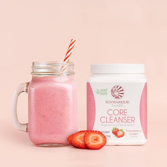Sunwarrior Plant-Based Prebiotic Fiber Blend Powder | Probiotic Enzymes Sunfiber Soy Free Sugar Free Gluten Free Dairy Free | Strawberry Cooler 30 Servings | Shape Core Cleanser