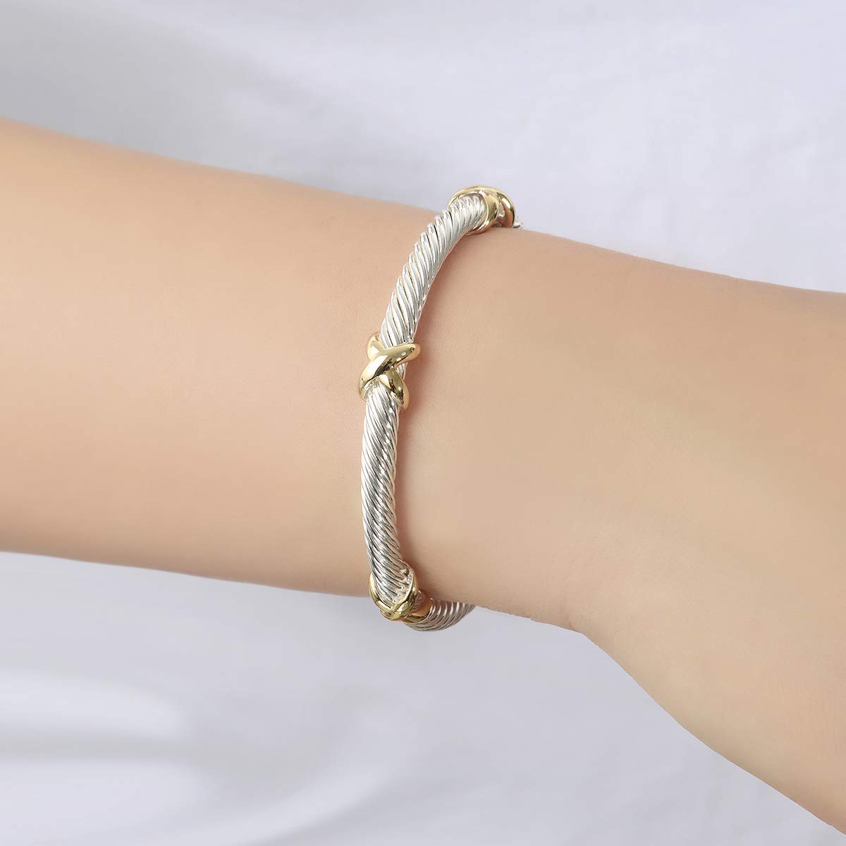 UNY Jewelry Bracelet Triple Criss Cross X Shape Infinity Twisted Cable Bangle Designer Inspired Women Jewelry (Triple No Stone)