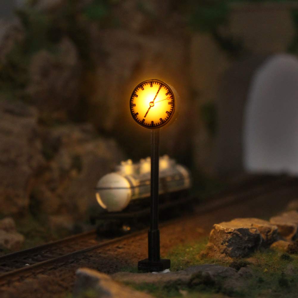 LQS62 3pcs Model Railway HO Scale 1:87 Lights Platform Clock Track Lamp (HO Scale)
