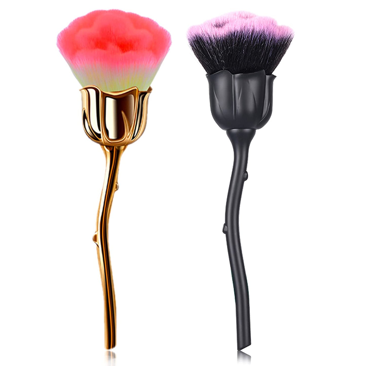 JERCLITY 2 Pieces Rose Makeup Brushes Blush Brush Super Large Face Powder Makeup Brushes kabuki brushes for Powder Cosmetic Nail Dust Brush Loose Powder Brush Makeup Manicure (Gold/Black)