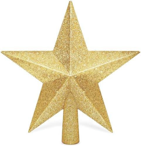 Christmas Tree Star Topper, 8" Gold Glitter Xmas Star Tree Decorations, 3D
